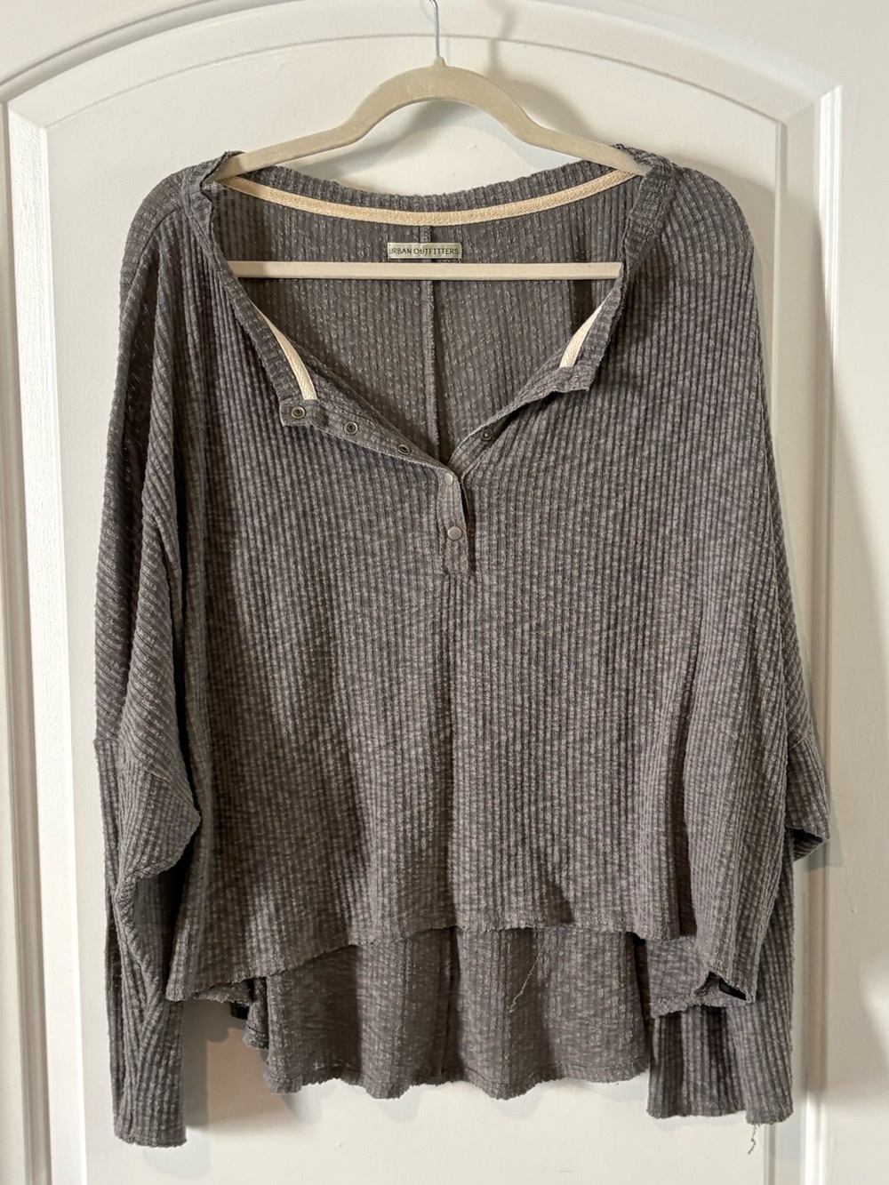 Urban Outfitters Gray Ribbed Button Henley Top